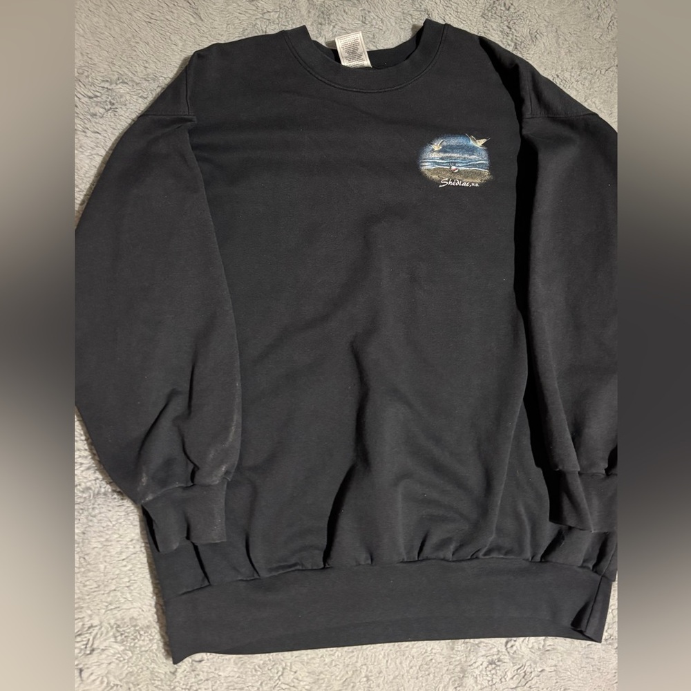 Heritage Black Crewneck Sweater with Blue Accent